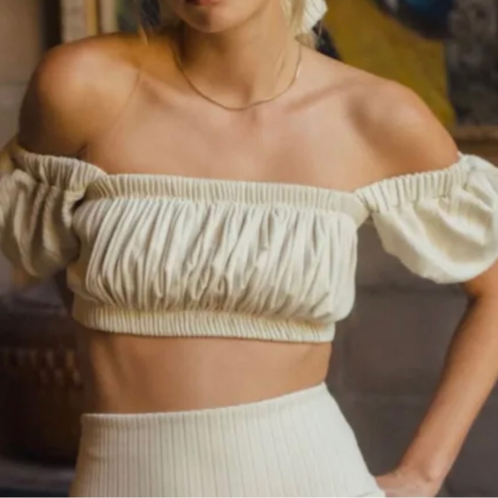 NWOT Beige Wide Ribbed Marcela Bikini Top